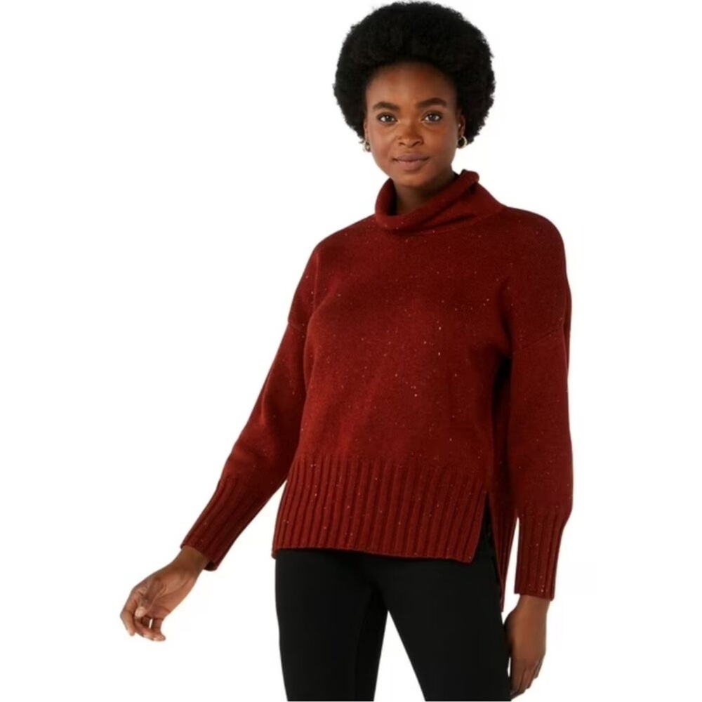 Free Assembly Elegant Burgundy Turtleneck Sweater